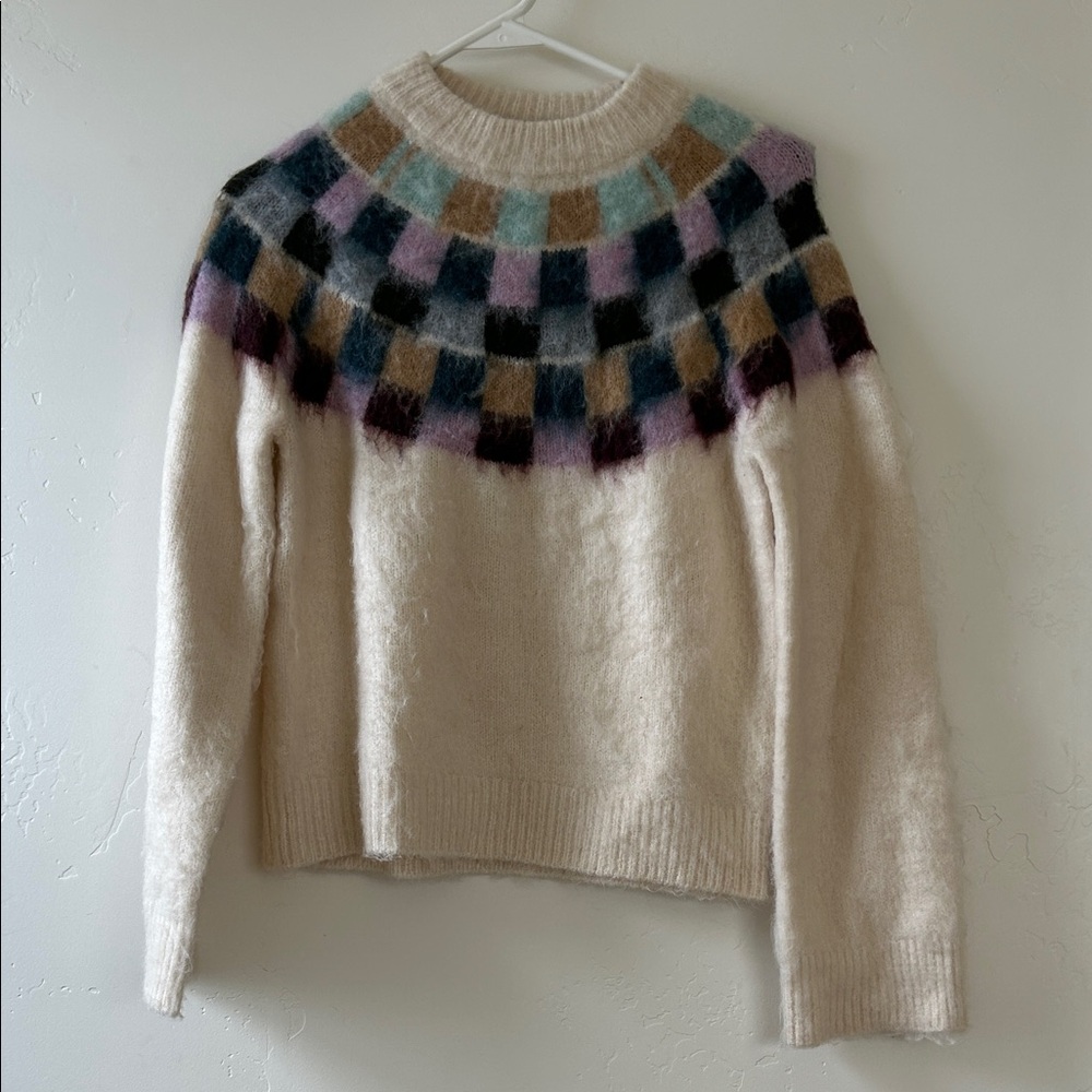 Truth Cream Sweater with Multicolor Checkered Pattern
